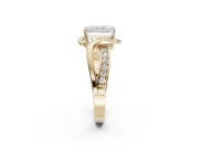 Radiant Cut Bypass Solitaire Engagement Ring Setting | Pavé and Plain Strands | Yellow Gold