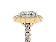 Radiant Cut Vintage Milgrain Floral Halo Engagement Ring Setting | Pavé Band | Yellow Gold