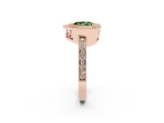 Fancy Green Heart Cut Diamond Halo Ring Set in Rose gold with Pavé Band and Milgrain-Edged Prongs