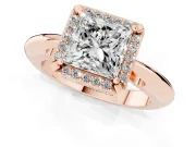 Princess Cut Halo Engagement Ring Setting | Plain Tapered Band | Rose Gold