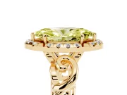 Fancy Yellow Marquise Cut Diamond Halo Ring Set in Yellow gold with Scrollwork Band and Prong Setting