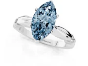 Fancy Blue Marquise Cut Diamond Solitaire Twisted Band Ring Set in White gold with Accent Stones and Prong Setting