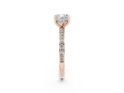 Cushion Cut Diamond Pavé Band Ring Set in Rose gold with Prong-Set Center Stone