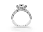 Emerald Cut Vintage Milgrain Pave Engagement Ring Setting | Crescent Side Rows | White Gold