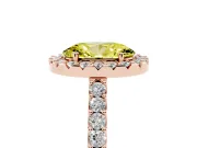 Fancy Yellow Oval Cut Diamond Halo Pavé Solitaire Ring Set in Rose gold with Prong-Set Center Stone