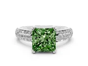 Princess Cut Three Row Pave Engagement Ring Setting for a Fancy Green Lab-Grown Diamond | White Gold