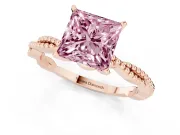 Fancy Pink Princess Cut Diamond Solitaire Ring Set in Rose gold with Twisted Band and Bead Prong Setting