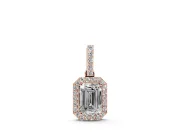 Emerald Cut Diamond Halo Pendant Set in Rose gold with Prong-Set Center