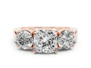 Cushion Cut Three Stone Engagement Ring Setting | Wide Plain Band | Rose Gold