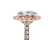 Oval Raised Halo Engagement Ring Setting | Pave Band | Rose Gold