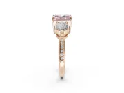 Radiant Cut Three Stone Engagement Ring Setting for a Fancy Pink Lab-Grown Diamond | Tapered Pave Band | Rose Gold
