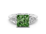 Princess Cut Three-Stone Ring Setting for a Fancy Green Lab-Grown Diamond | Pear Side Stones | Sterling Silver
