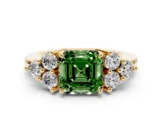 Asscher Cut Cluster Side Stone Engagement Ring Setting for a Fancy Green Lab-Grown Diamond | Plain Band | Yellow Gold