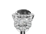 Round Three Stone Halo Engagement Ring Setting for a Black Center | Haloed Side Stones | White Gold