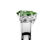 Fancy Green Three-Stone Pear Cut Diamond Ring Set in White gold with Matching Prong Settings and Plain Band