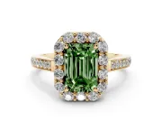 Emerald Cut Floral Halo Engagement Ring Setting for a Fancy Green Lab-Grown Diamond | Large Round Accents | Yellow Gold
