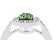 Fancy Green Pear Cut Diamond Halo Pavé Engagement Ring Set in White gold with Bezel Setting
