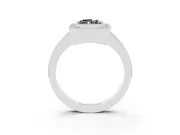 Fancy Black Radiant Cut Diamond Halo Engagement Ring Set in Silver with Pavé Band and Round Halo Stones