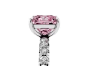 Fancy Pink Princess Cut Diamond Pavé Solitaire Ring Set in White gold with Round Band and Prong Setting
