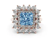 Princess Cut Floral Double Halo Engagement Ring Setting for a Fancy Blue Lab-Grown Diamond | Plain Band | Rose Gold