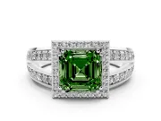 Asscher Cut Halo Engagement Ring Setting for a Fancy Green Lab-Grown Diamond | Pave Split Shank | Sterling Silver