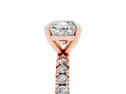 Cushion Cut Diamond Pavé Band Solitaire Set in Rose gold with Prong Setting