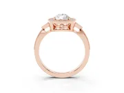 Pear Cut Diamond Halo Engagement Ring Set in Rose gold with Milgrain Pavé Band