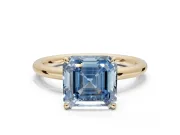 Asscher Cut Hidden Halo Ring Setting for a Fancy Blue Lab-Grown Diamond | Yellow Gold