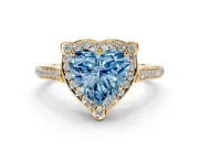 Heart-Shaped Petal Tip Halo Engagement Ring Setting for a Fancy Blue Lab-Grown Diamond | Pavé Band | Yellow Gold