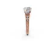 Round Vintage Three Stone Engagement Ring Setting | Milgrain Pavé Band | Rose Gold