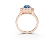 Radiant Cut Halo Split Shank Engagement Ring Setting for a Fancy Blue Lab-Grown Diamond | Pavé Strands | Rose Gold