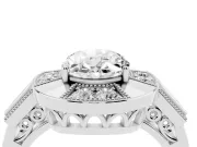 Oval Cut Diamond Milgrain Halo Ring Set in Platinum with Split Shank