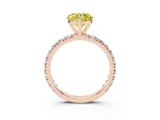 Fancy Yellow Heart Cut Diamond Pavé Solitaire Ring Set in Rose gold with Round Band and Prong Setting
