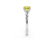 Fancy Yellow Cushion Cut Diamond Solitaire Vine Band Ring Set in White gold with Round Accents and Prong Setting