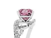 Fancy Pink Princess Cut Diamond Solitaire Ring Set in White gold with Pavé Twist Band and Secure Prong Setting