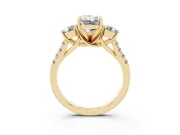 Three-Stone Radiant Cut Diamond Pavé Band Ring Set in Yellow gold with Prong-Set Trio