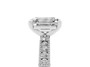 Emerald Cut Diamond Solitaire Ring Set in Platinum with Slim Pavé Band and Prong Setting