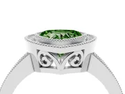 Fancy Green Heart Cut Diamond Halo Ring Set in White gold with Pavé Band and Milgrain-Edged Prongs