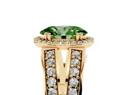 Fancy Green Oval Cut Diamond Halo Ring Set in Yellow gold with Double Pavé Split Shank