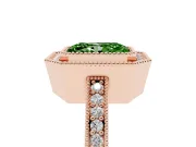 Fancy Green Radiant Cut Diamond Halo Engagement Ring Set in Rose gold with Pavé Band and Round Halo Stones