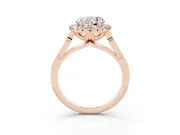 Heart Cut Diamond Halo Engagement Ring Set in Rose gold with Filigree Band and Prong-Set Center