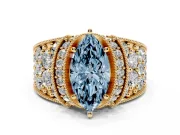 Fancy Blue Marquise Cut Diamond Milgrain Halo Pavé Engagement Ring Set in Yellow gold with Prong Setting