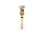 Round Cut Diamond Milgrain Leaf Band Solitaire Ring Set in Yellow gold with Accent Stones and Prong Setting