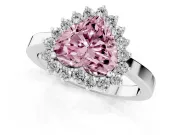 Fancy Pink Heart Cut Diamond Halo Ring Set in Platinum with Round Halo and Smooth Solitaire Band