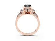 Cushion Cut Hidden Halo Three Stone Engagement Ring Setting for a Black Center | Rose Gold