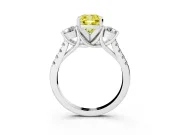 Fancy Yellow Three-Stone Cushion Cut Diamond Pavé Band Ring Set in Silver with Prong-Set Trio