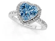 Fancy Blue Heart Cut Diamond Halo Engagement Ring Set in Silver with Milgrain Detail and Pavé Band