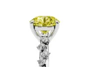 Fancy Yellow Round Cut Diamond Solitaire Vine Band Ring Set in Silver with Round Accents and Prong Setting