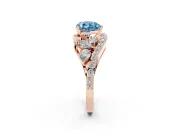 Fancy Blue Heart Cut Diamond Halo Ring Set in Rose gold with Marquise and Pavé Band in Prong Setting