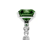 Fancy Green Asscher Cut Diamond Prong Set Engagement Ring Set in Platinum with Round Accent Pavé Band